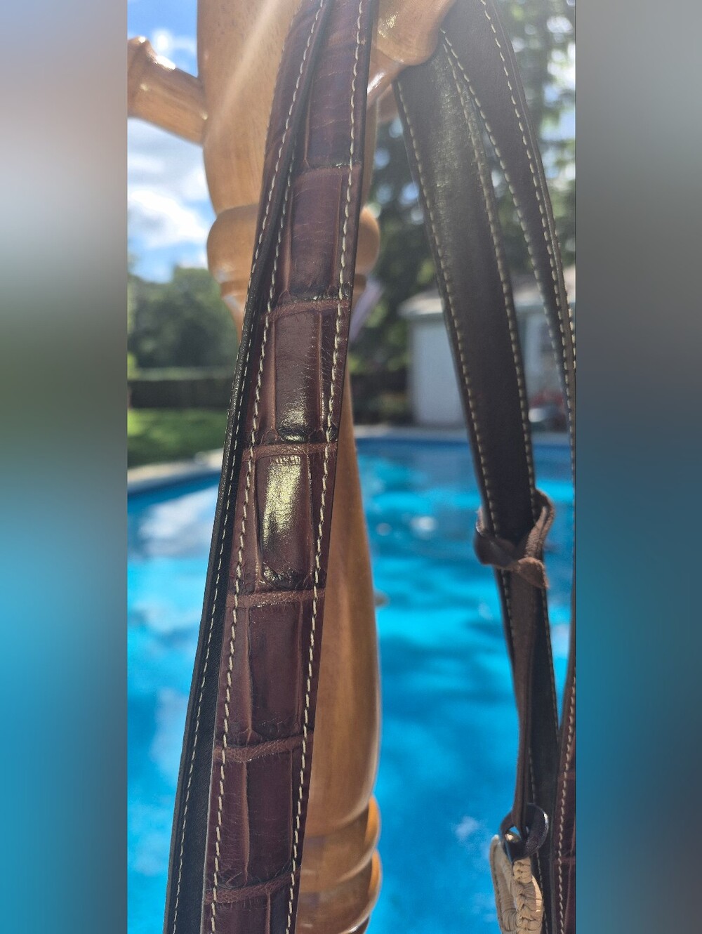 Brighton Woven Straw Shoulder bag featuring brown croc-embossed leather trim - Picture 7 of 11